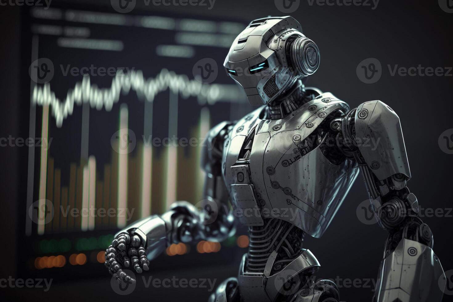 Future business 3d technology robot and stock chart traders, stock chart analysis to beat the market. . photo