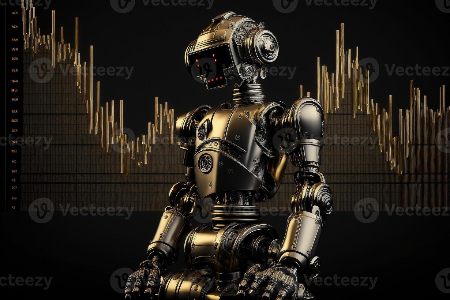 Future business 3d technology robot and stock chart traders, stock chart analysis to beat the market. . photo