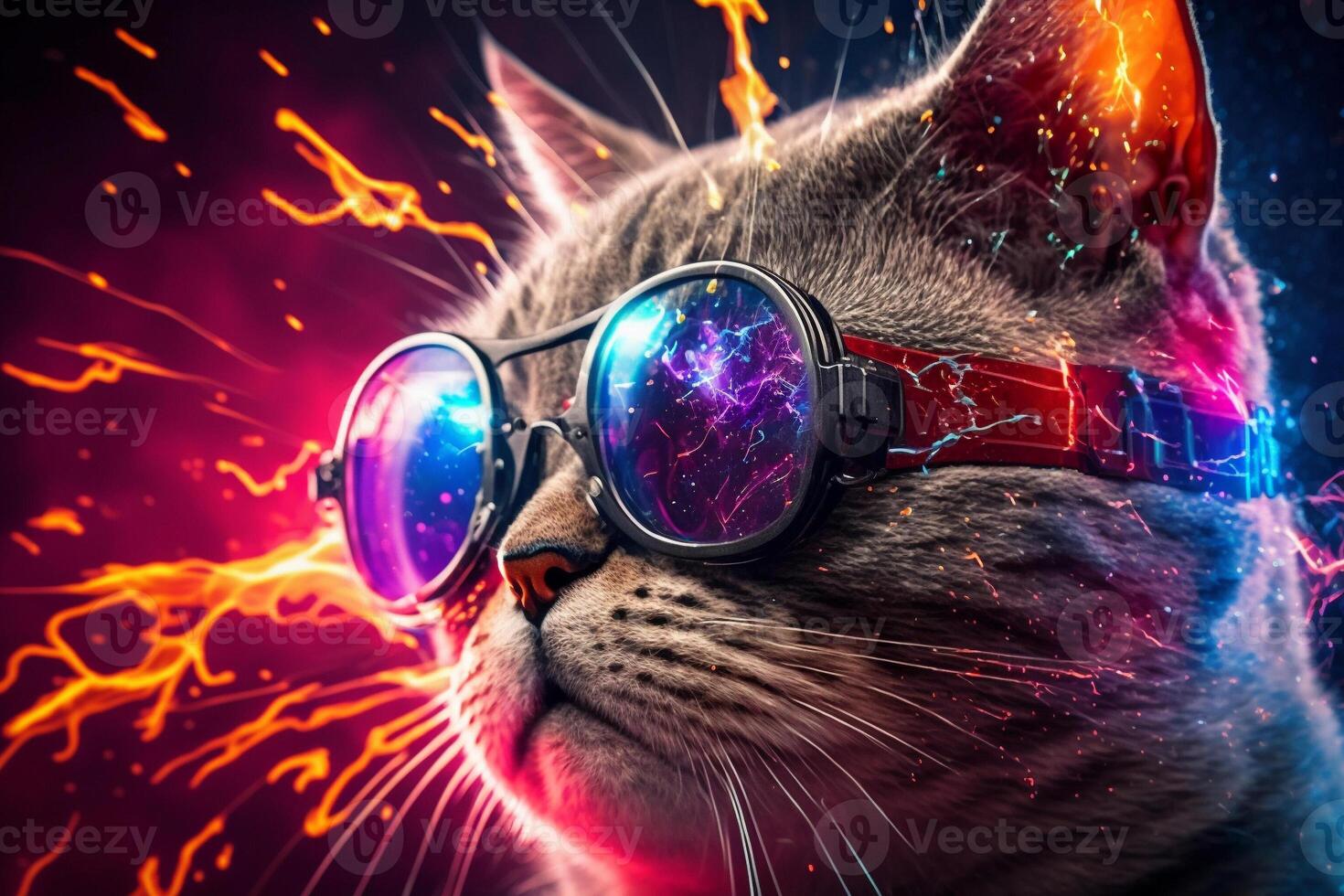Chic cat, glasses, funny, fashion, wallpaper, poster. . photo