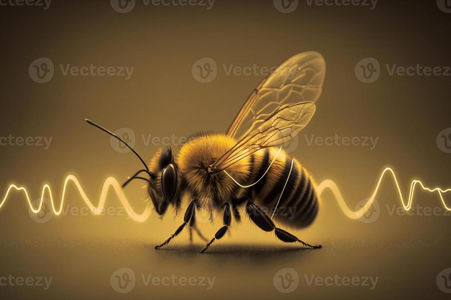 A bee perched on the surface of the water. . photo
