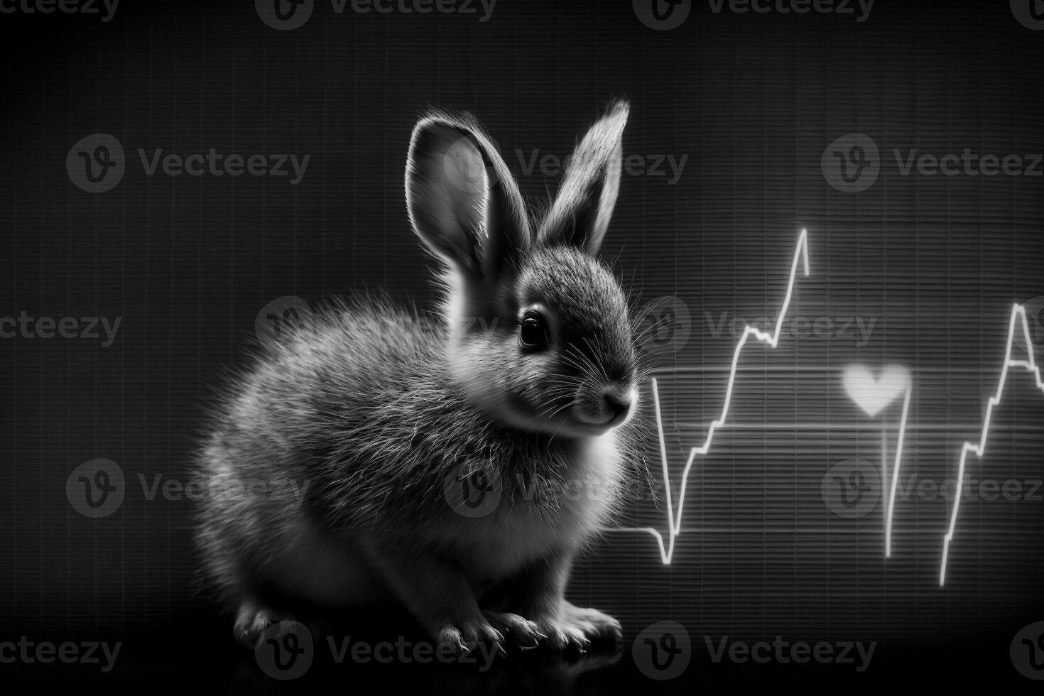 Veterinary concept, pulse, rabbit's heartbeat, black background. . photo