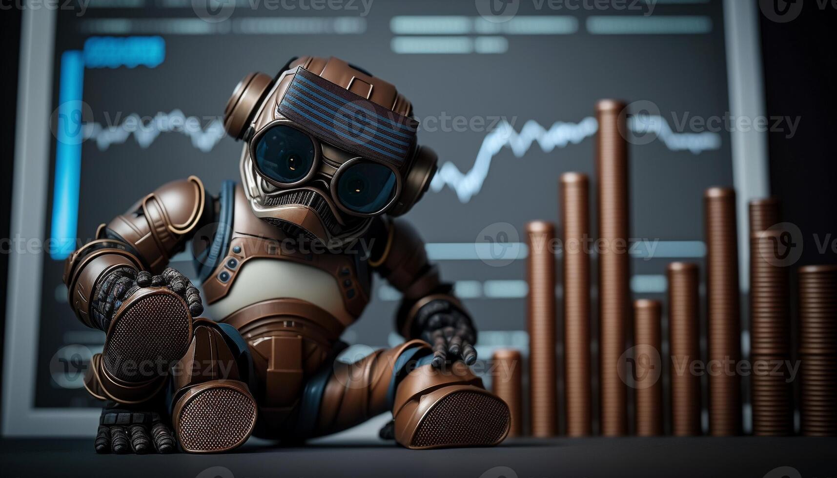 Future business 3d technology robot and stock chart traders, stock chart analysis to beat the market. . photo
