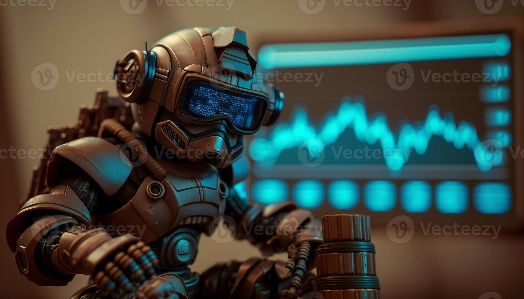 Future business 3d technology robot and stock chart traders, stock chart analysis to beat the market. . photo