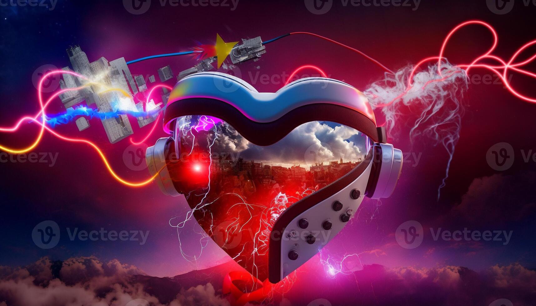 Metaverse, Future game and entertainment digital technology, VR virtual reality glasses, . photo