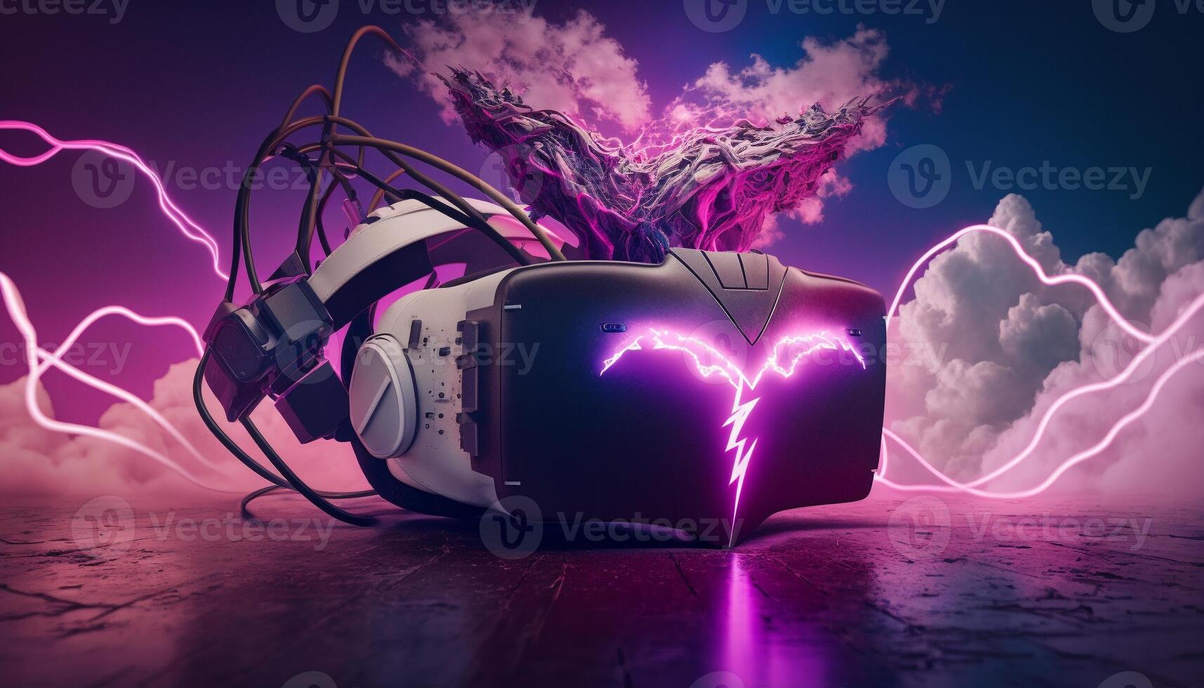 Metaverse, Future game and entertainment digital technology, VR virtual reality glasses, . photo