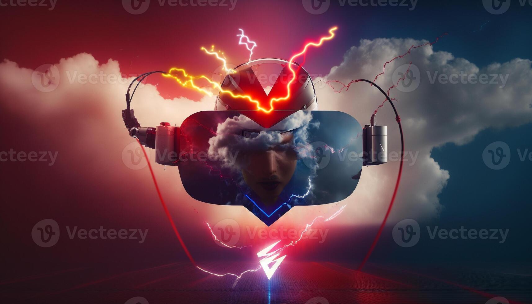 Metaverse, Future game and entertainment digital technology, VR virtual reality glasses, . photo