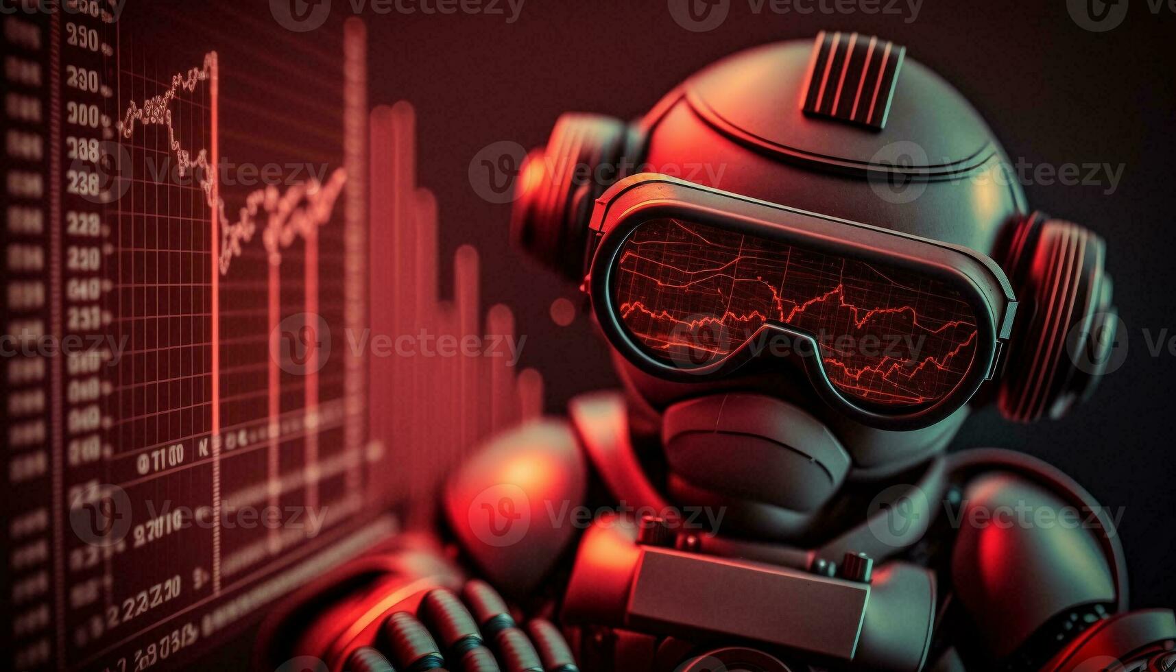 Future business 3d technology robot and stock chart traders, stock chart analysis to beat the market. Generative AI. photo