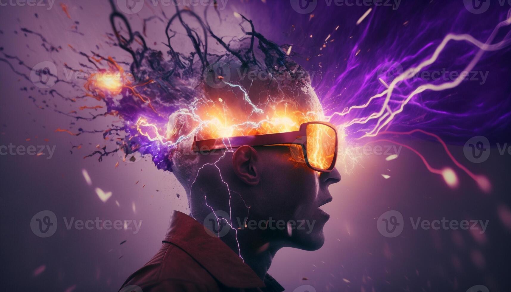 Young man using virtual reality headset. VR glasses, futuristic, technology, online education, education, game concept, . photo