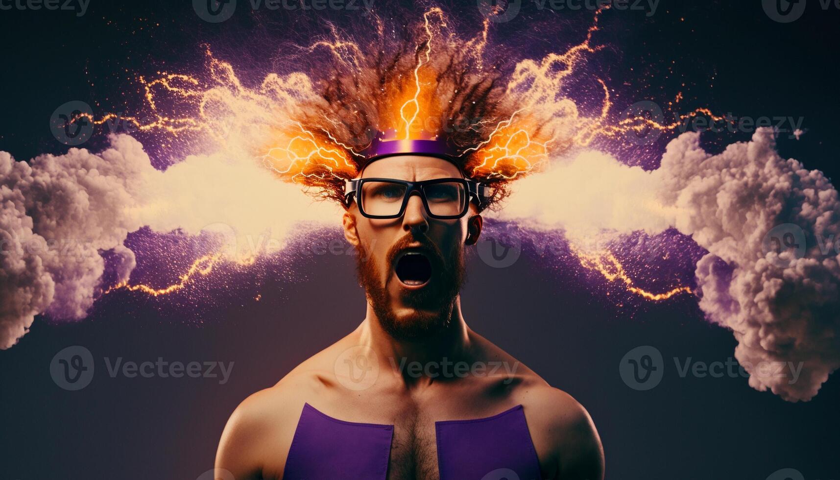 Young man using virtual reality headset. VR glasses, futuristic, technology, online education, education, video game concept, Generative AI. photo