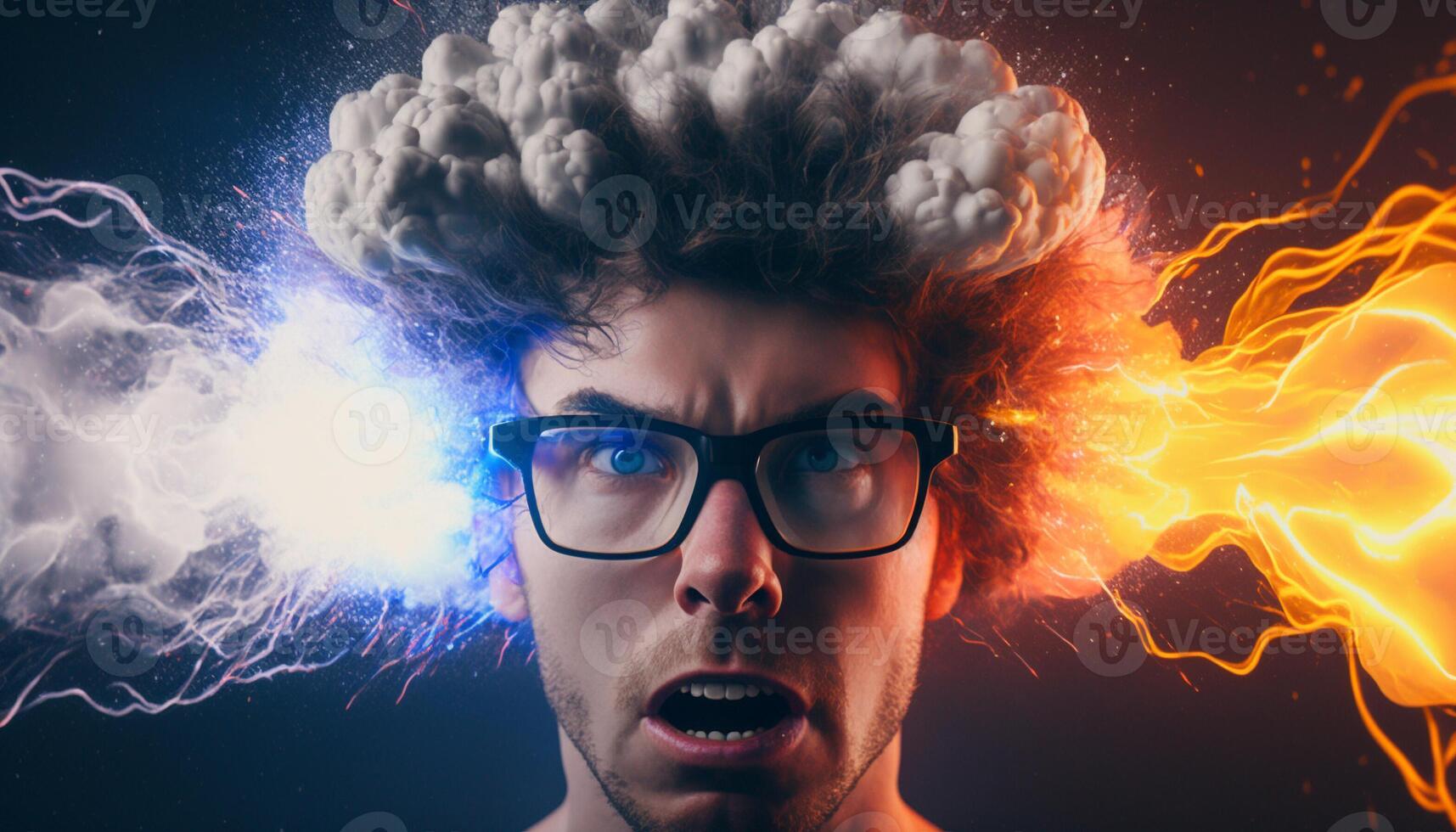 Young man using virtual reality headset. VR glasses, futuristic, technology, online education, education, game concept, . photo