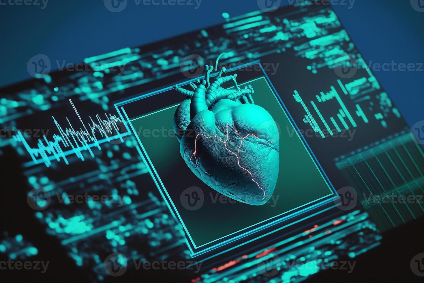 corazón salud cuidado tecnología concepto con médico iconos ai generativo. foto