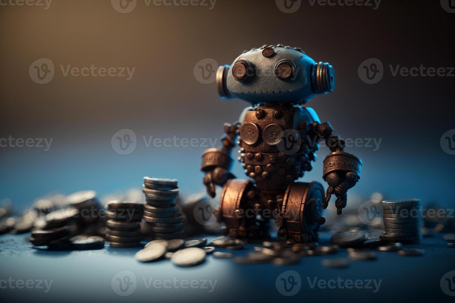 robot gold US dollar coin stock market forex trading graph futuristic Smart investment technology background, . photo