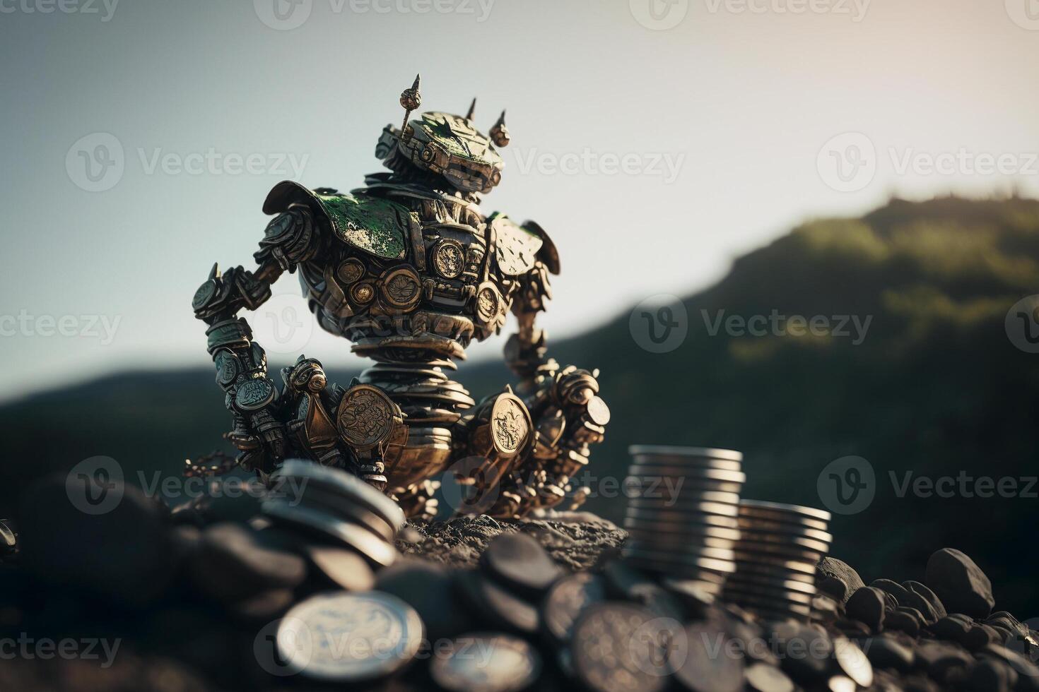 robot gold US dollar coin stock market forex trading graph futuristic Smart investment technology background, Generative AI. photo