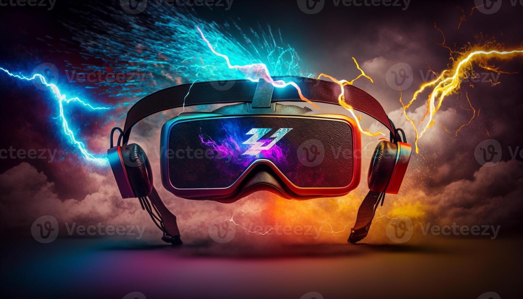 Metaverse, Future game and entertainment digital technology, VR virtual reality glasses, . photo