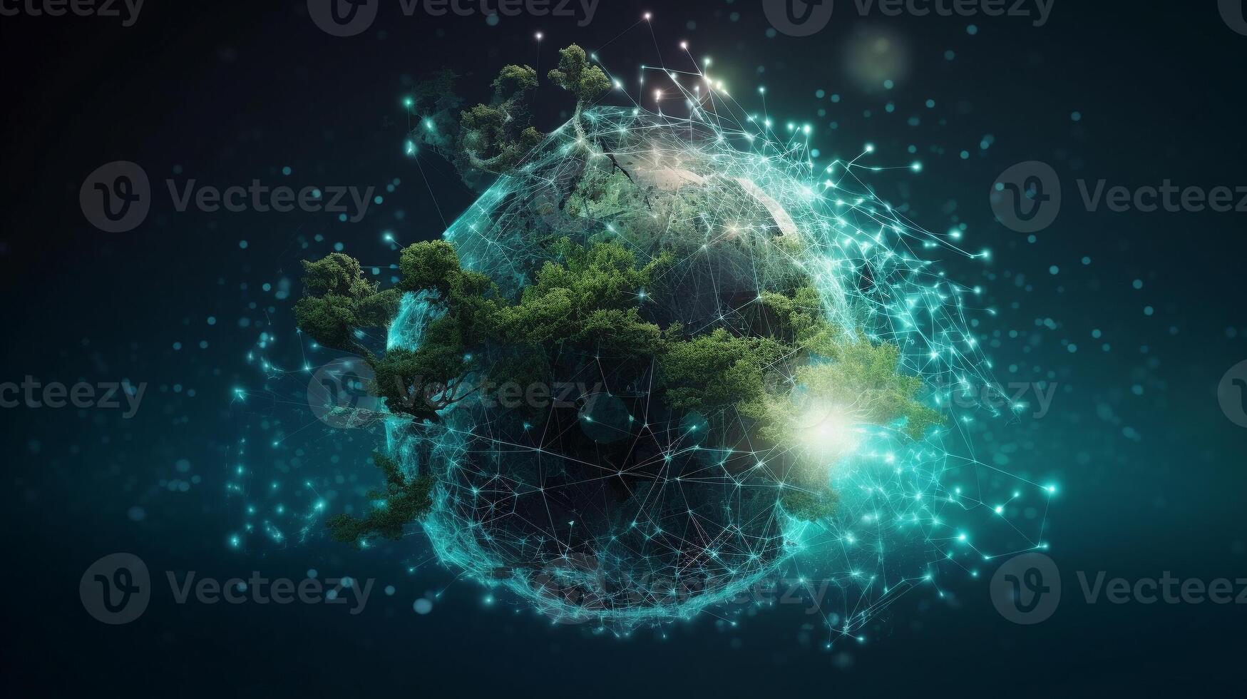 concept of saving the earth and energy Planet Earth with leaf texture and Milky Way as background with ecological connections, . photo