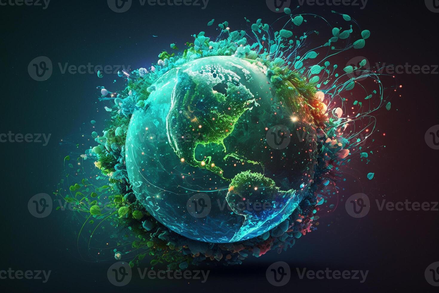 concept of saving the earth and energy Planet Earth with leaf texture and Milky Way as background with ecological connections, . photo