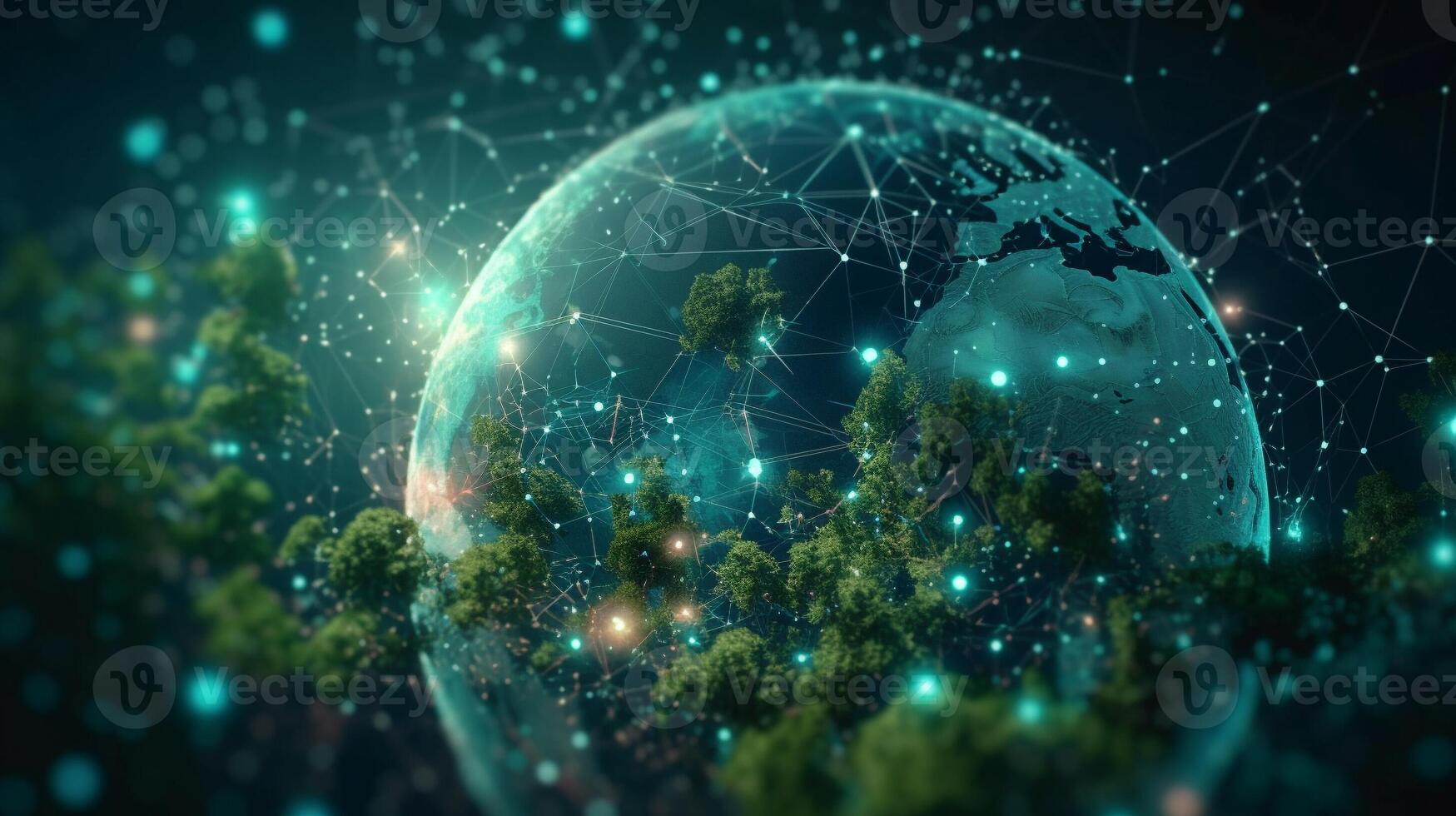 concept of saving the earth and energy Planet Earth with leaf texture and Milky Way as background with ecological connections, . photo
