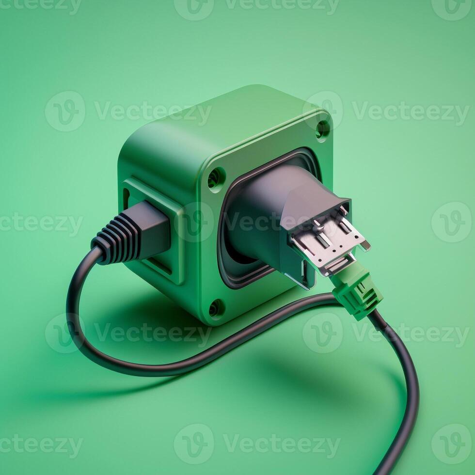 Close up of electric car inlet with a connected charging, Electric car and earth EV electrical energy. . photo