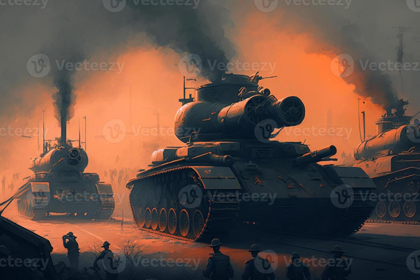 Army tank in the field of battle,Concept of war. . photo