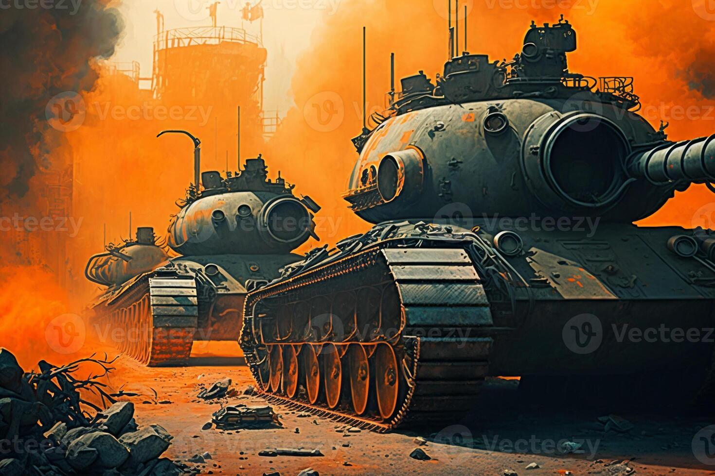 Army tank in the field of battle,Concept of war. . photo