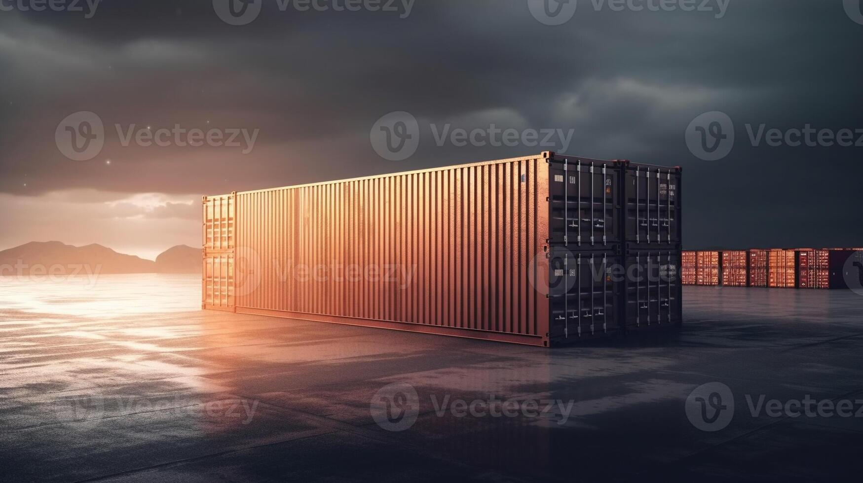 cargo shipping container working at sea port logistic busi. . photo