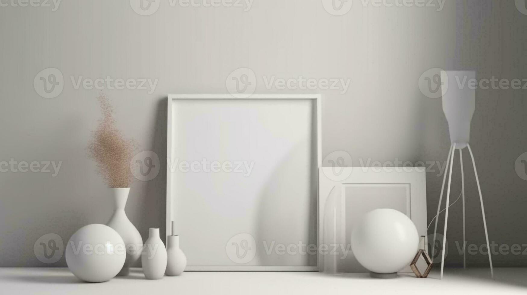 Picture frame in house living room mock up design, AI Generative. photo