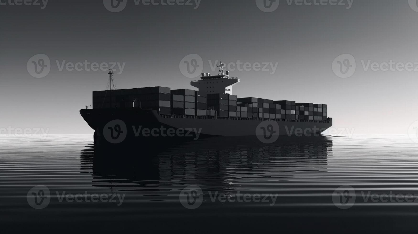 container ship sails on open water fully loaded with containers and cargo. AI Generative. photo