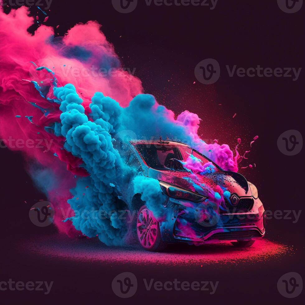 Beautiful fantasy car painting.Colorful digital paint splash. Generative AI. photo