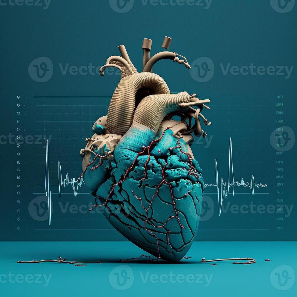 Heart health care technology concept with medical icons. AI Generative. photo