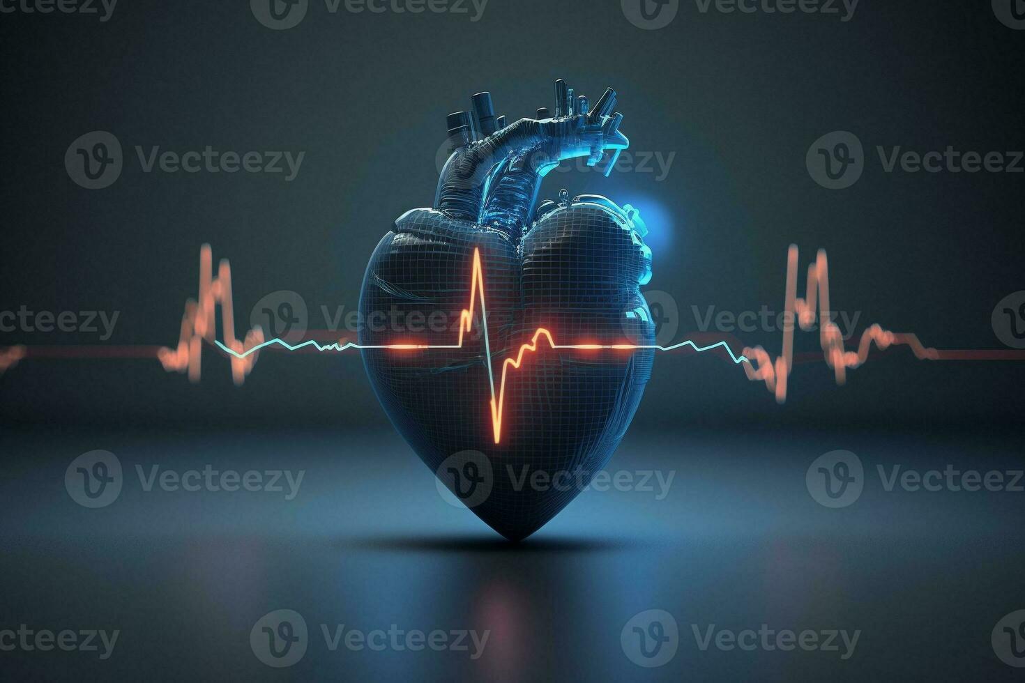 Heart health care technology concept with medical icons. AI Generative. photo