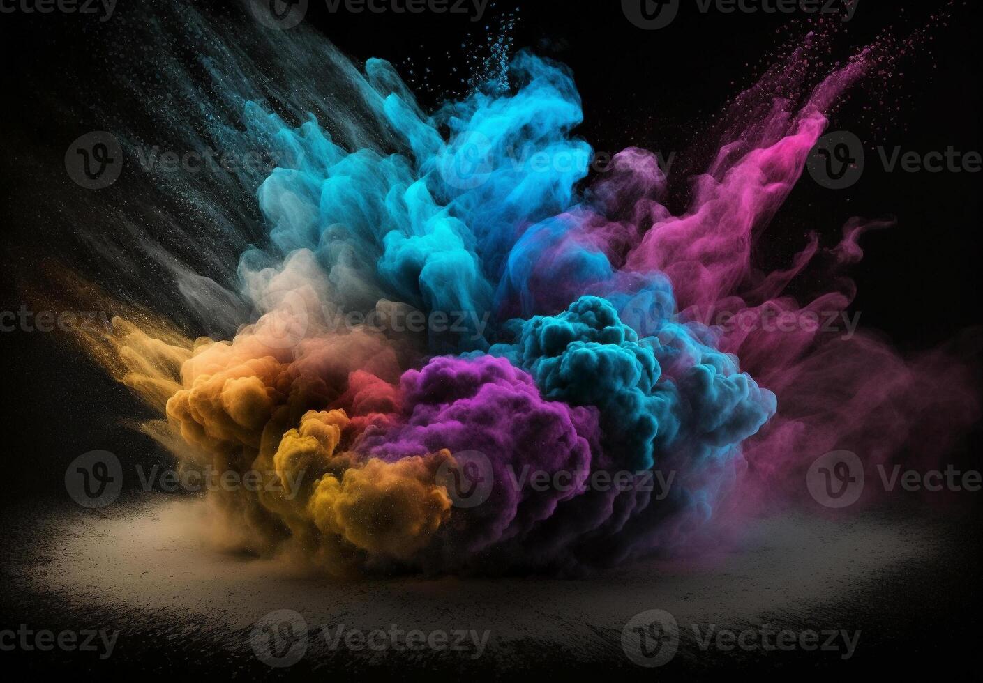 Design elements beautiful multicolored smoke clouds on a black background. . photo