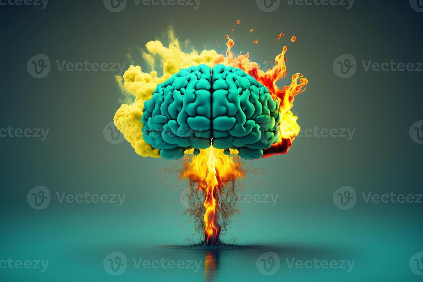 Fantasy art illustration of a human brain exploding with knowledge and creativity.3d rendering. Ai generative. photo