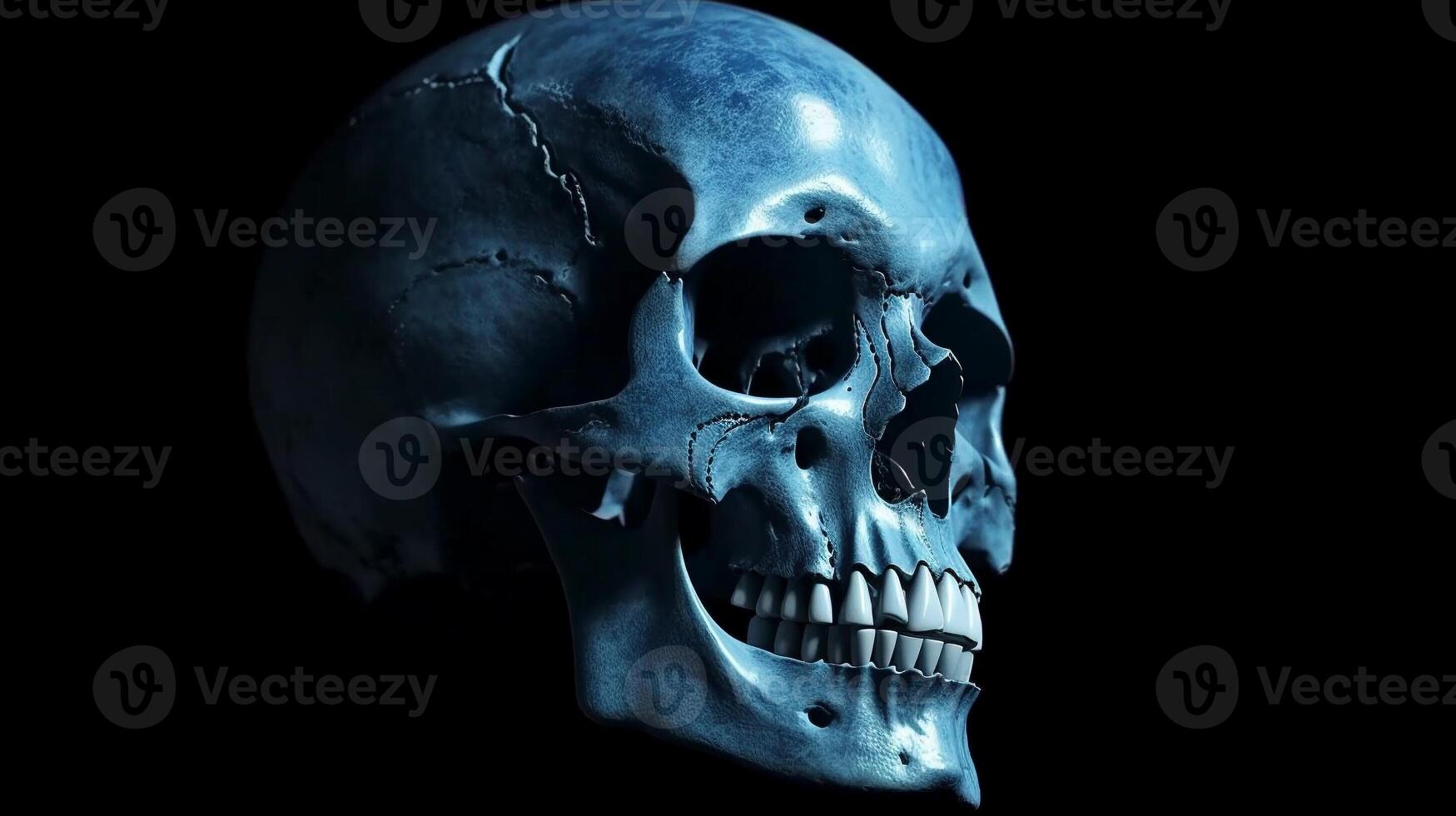 Skull footage Lateral view footage x-ray skull in blue. . photo