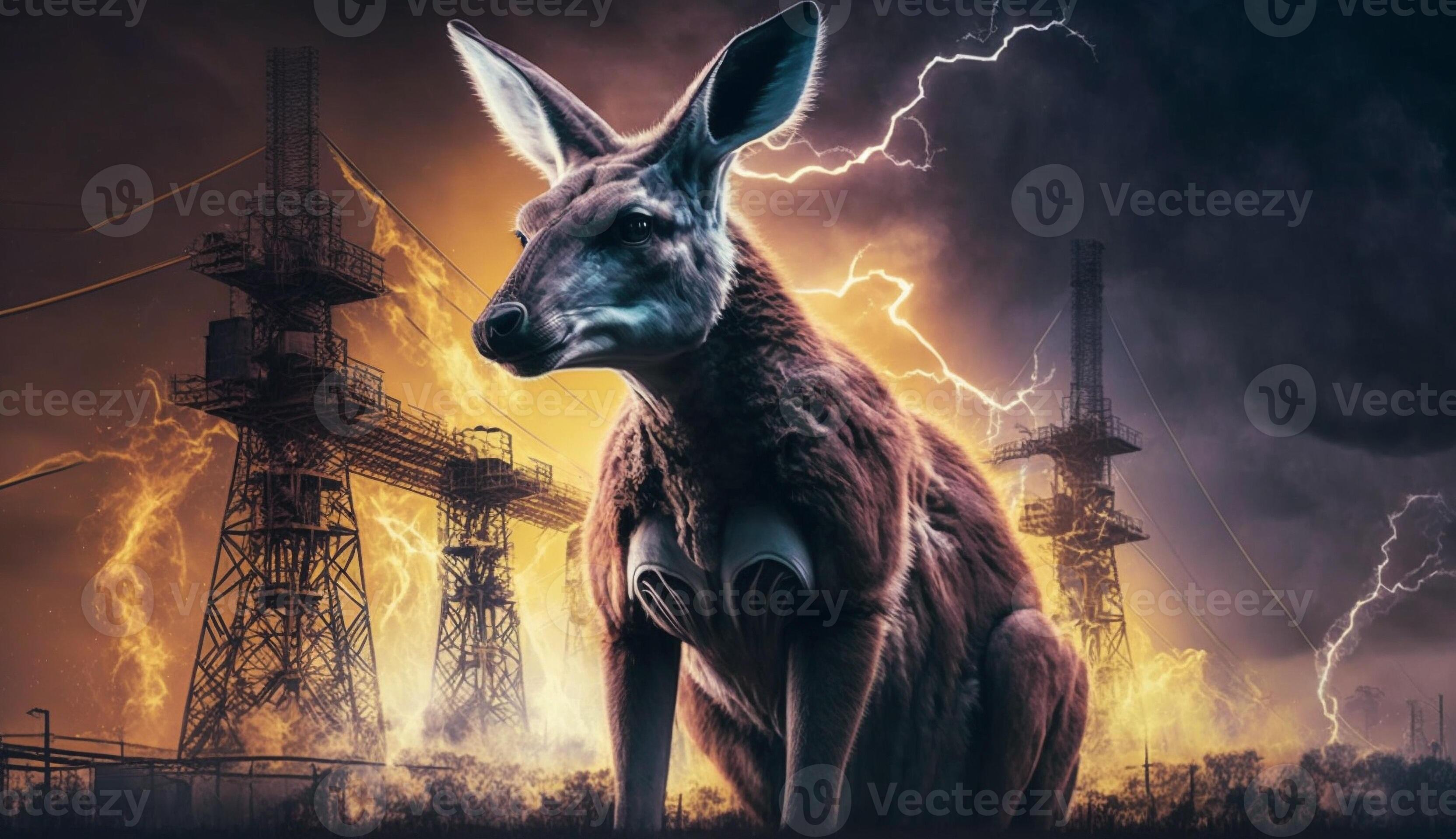 Kangaroo standing in front Toxic mass from chemical factor. . 30588361 ...