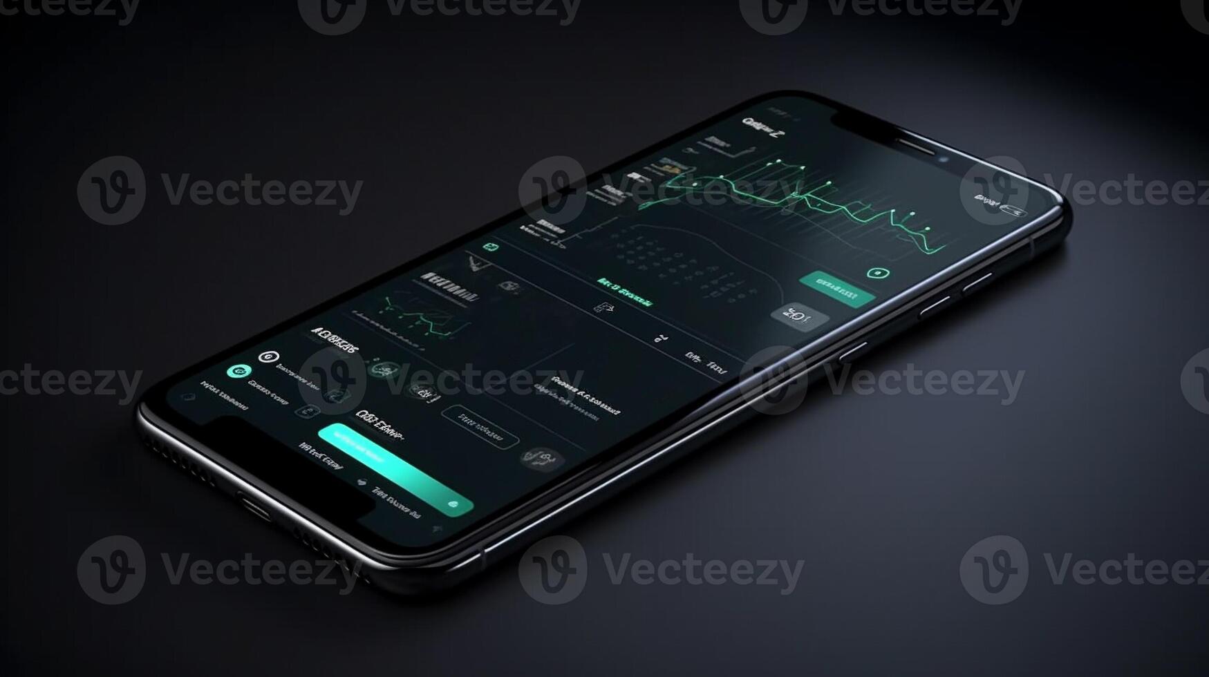 Smart phone mock up with trading applications designed 3D. . photo