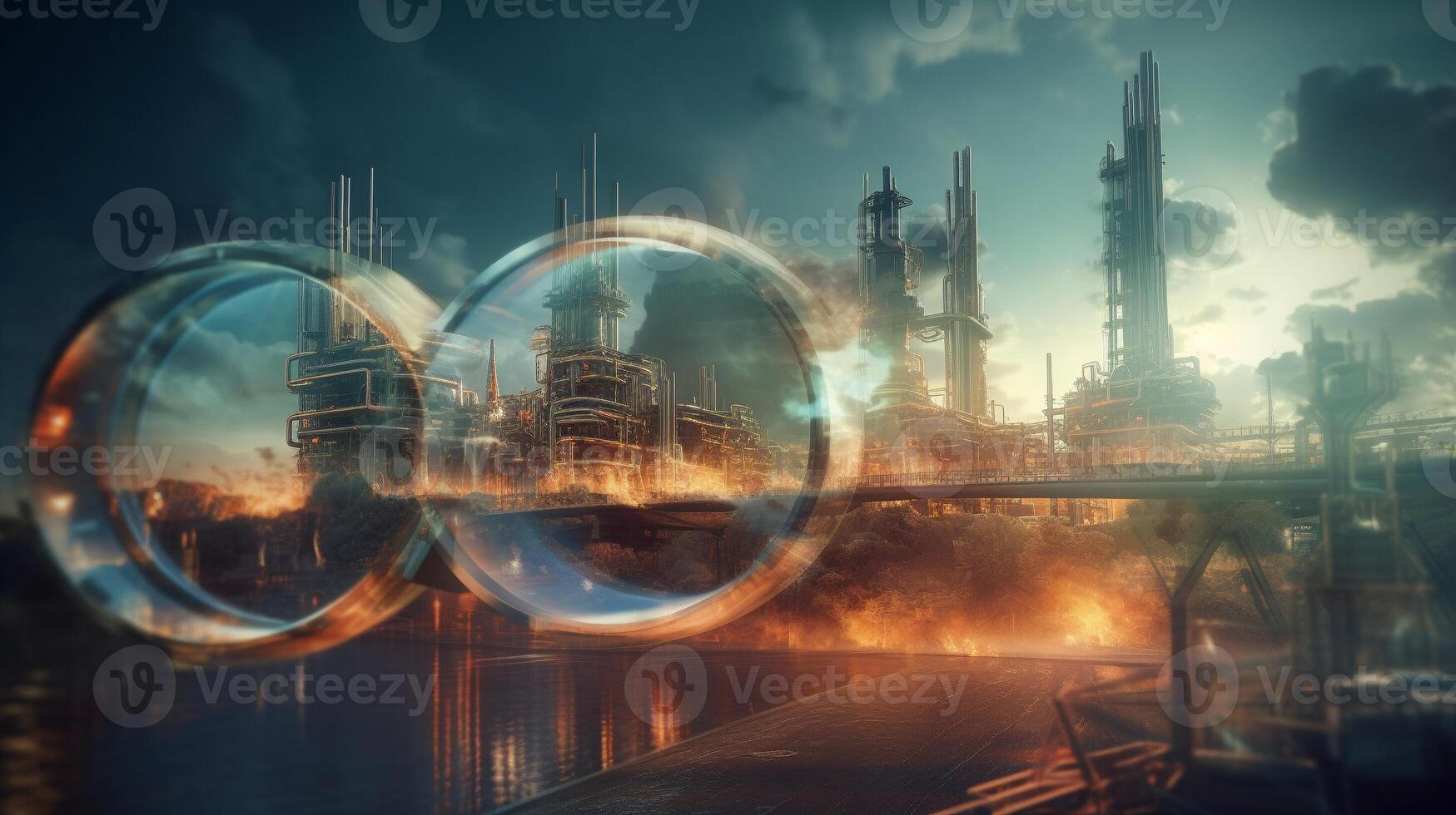 painting ideas Oil refinery at twilight - petrochemical industry.Future factory plant and energy industry devotion concept. . photo