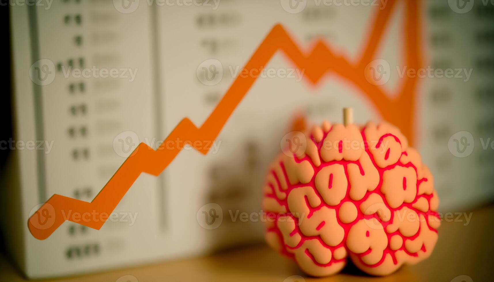 Illustration of human brain and graph future business , stock chart analysis to beat the market. . photo