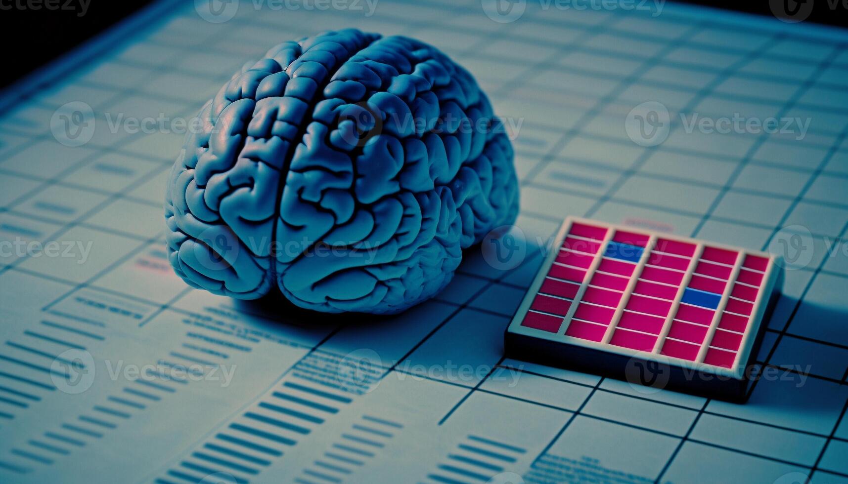 Illustration of human brain and graph future business , stock chart analysis to beat the market. . photo