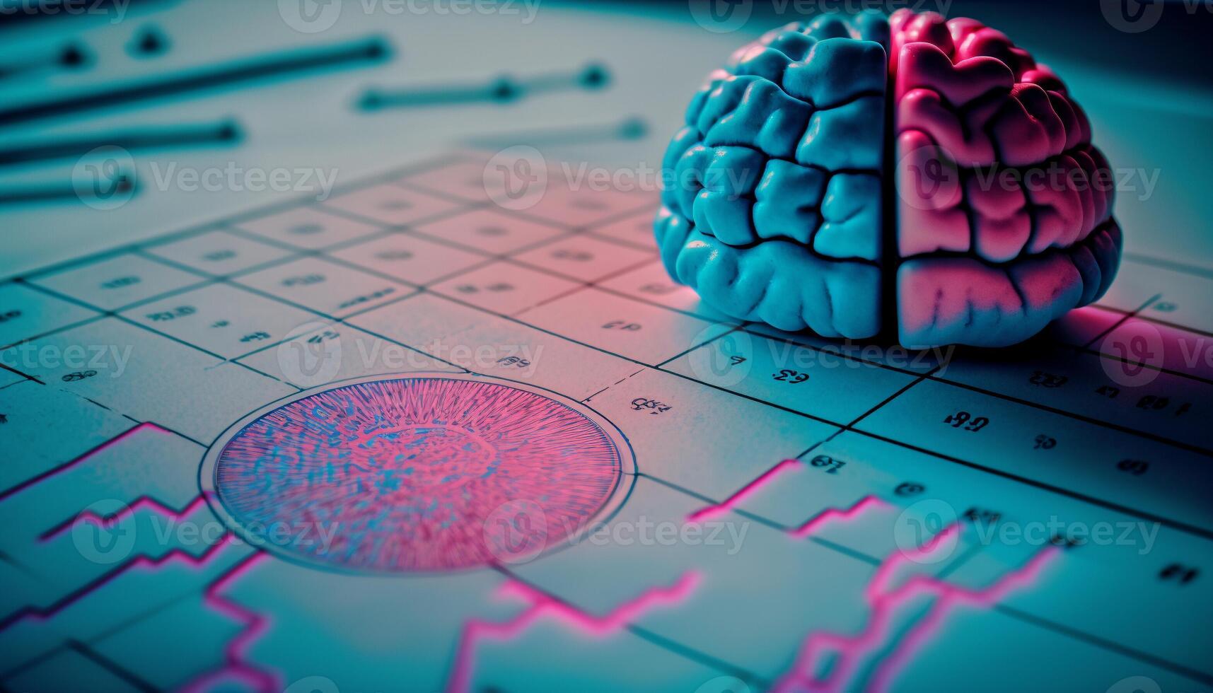 Illustration of human brain and graph future business , stock chart analysis to beat the market. . photo