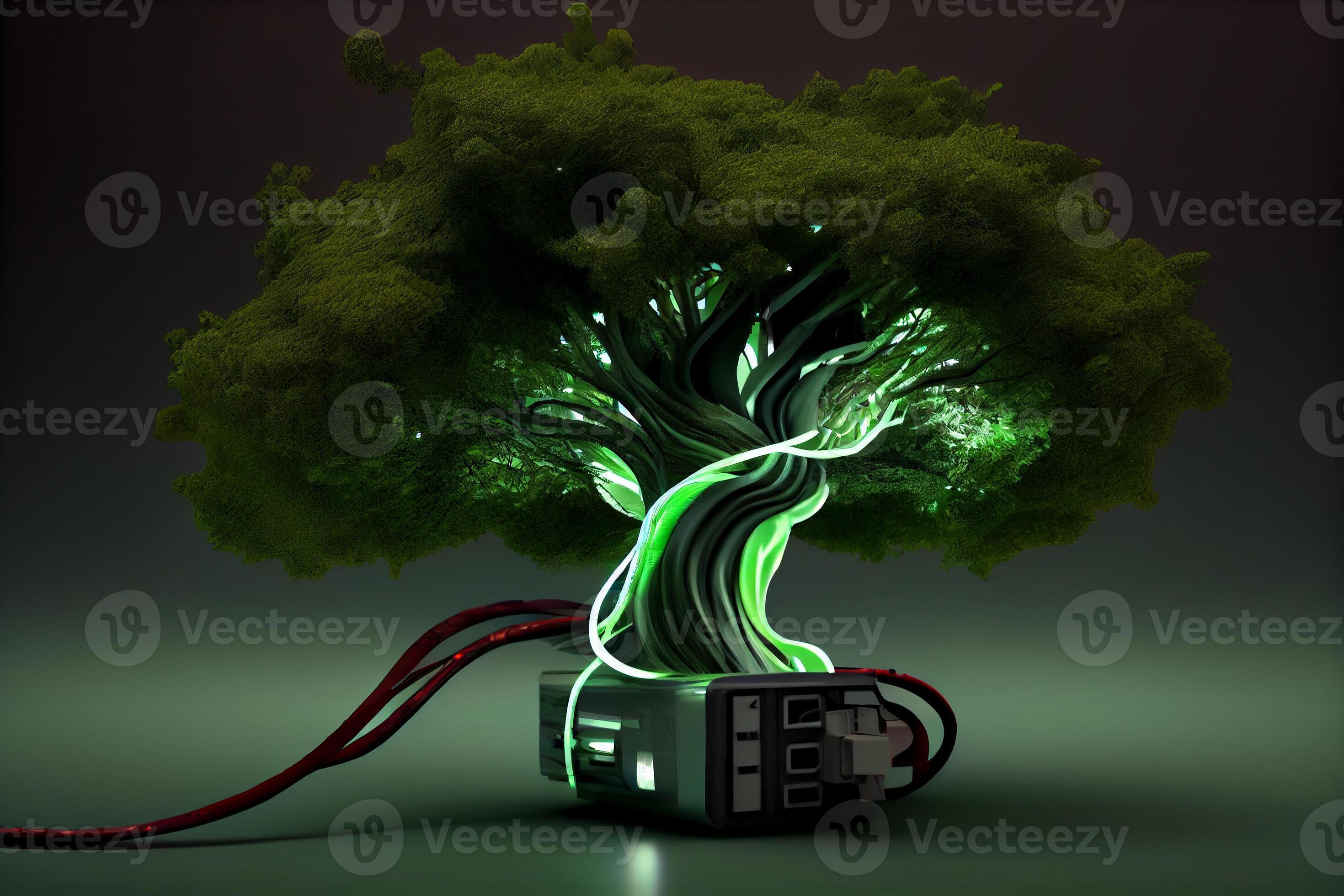 Circuit tree on green background, Modern hardware design,Science and