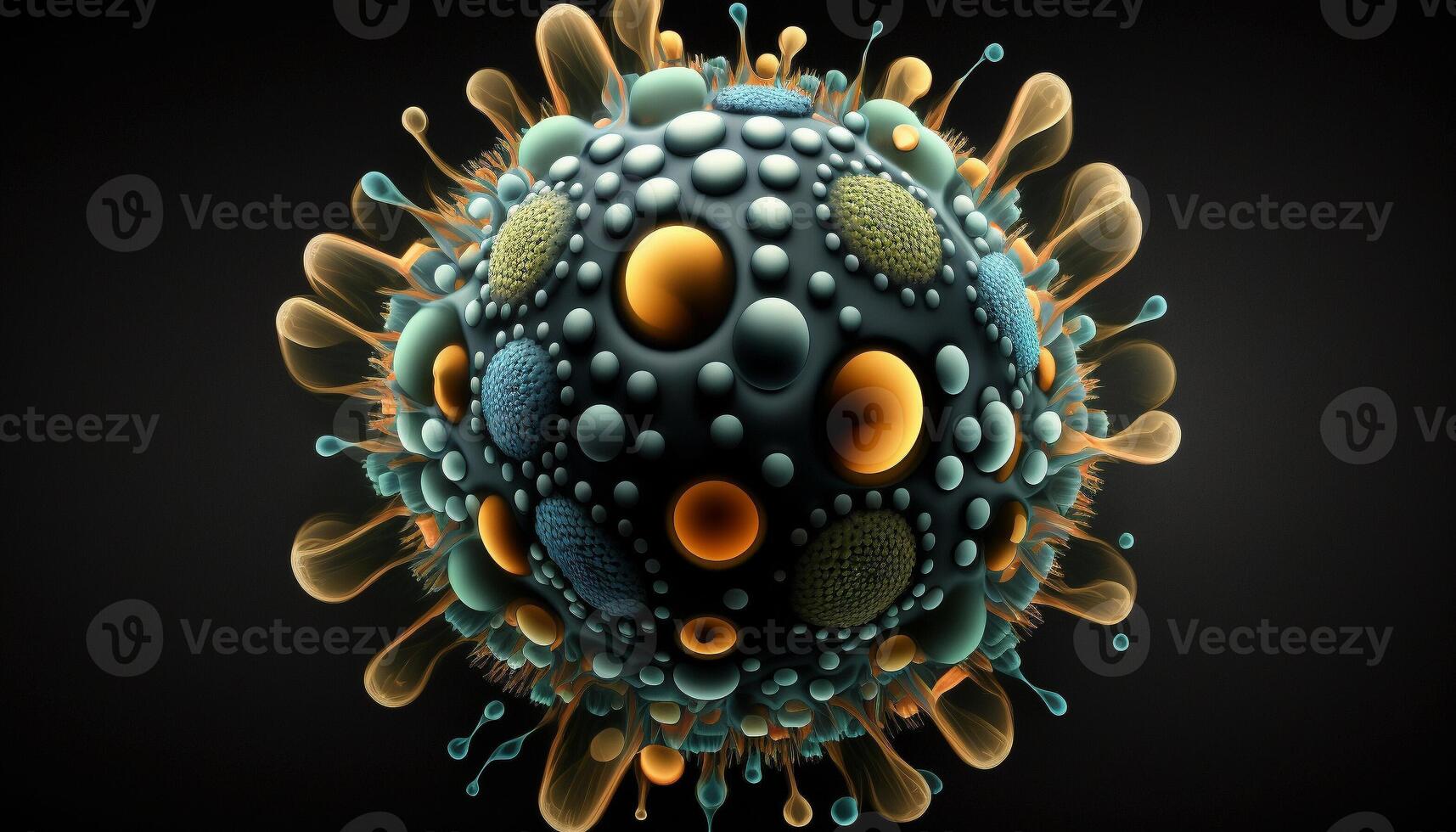 Coronavirus COVID-19 pandemic risk concept of the COVID-19 virus disease Virus microscope close up view, 3D illustration.. photo