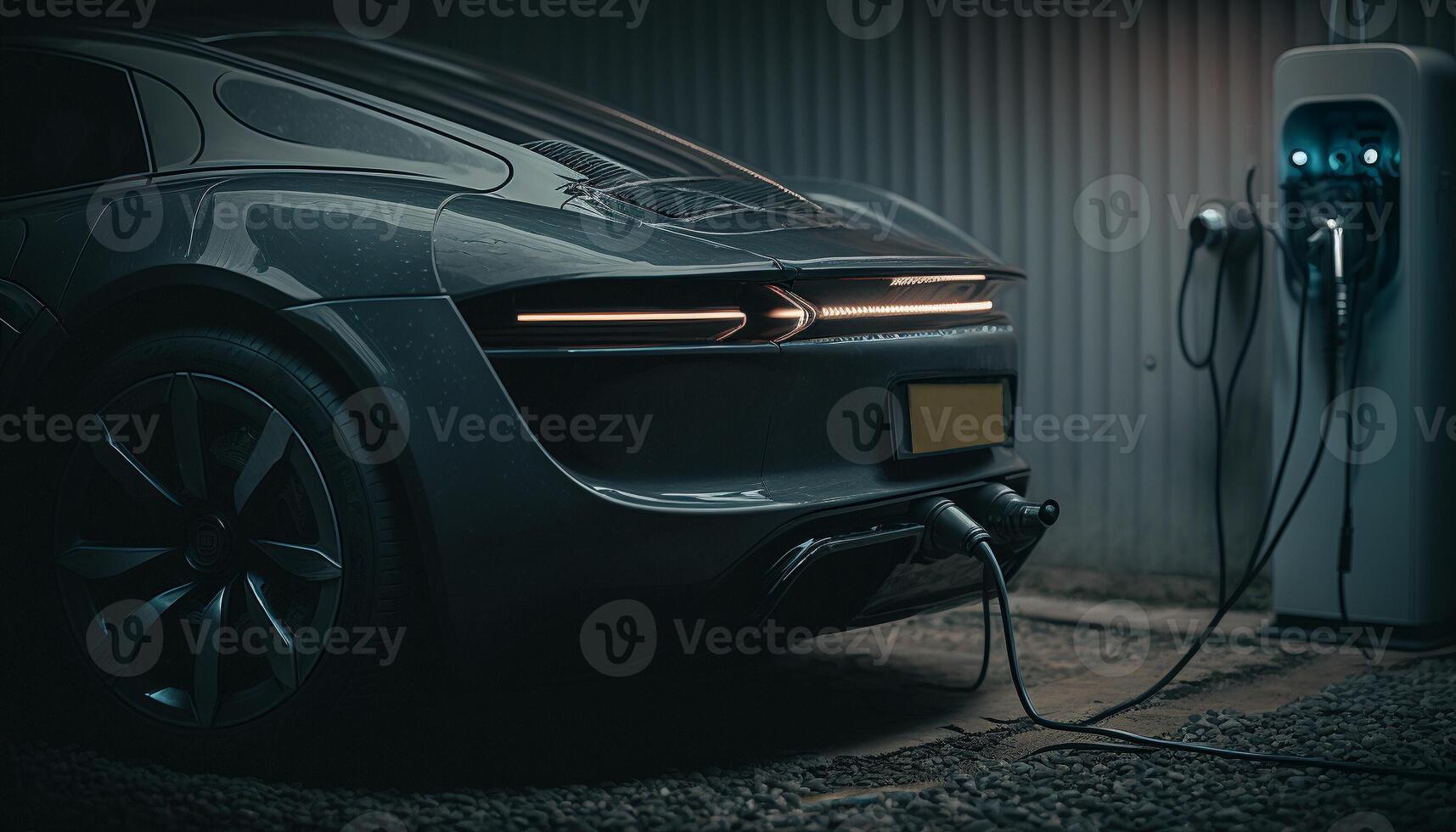 Concept of EV charger station application graphic of electric car charging. . photo