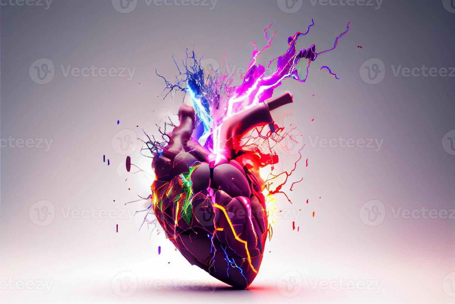 Human heart, digital technology in medicine,3D illustration on colorful background. Generative AI. photo