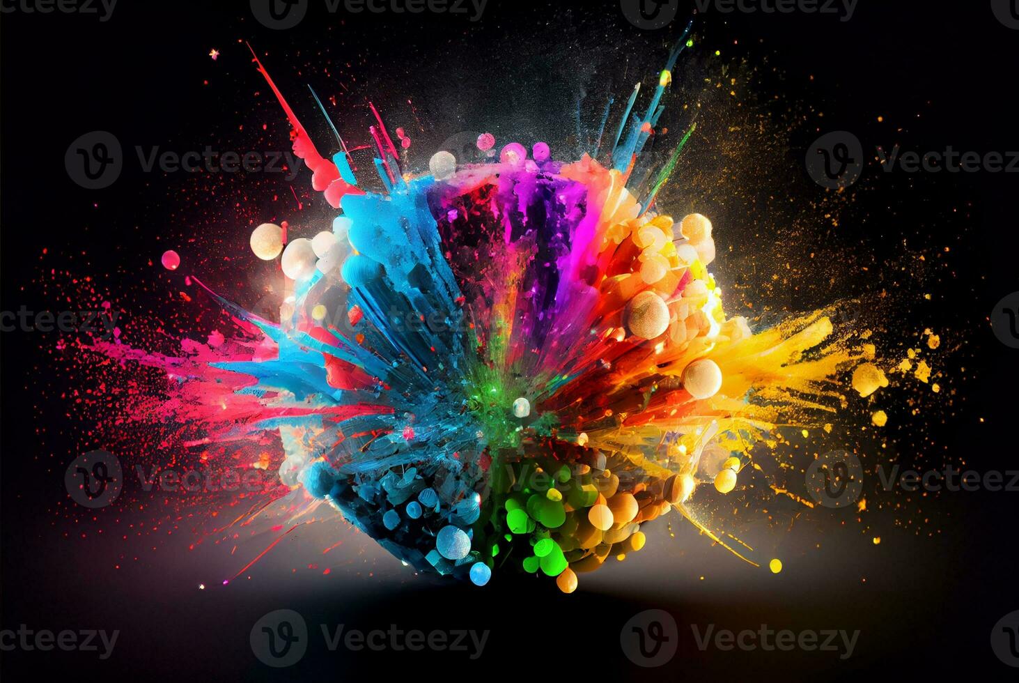 Watercolor painting of colorful balls,black background. photo