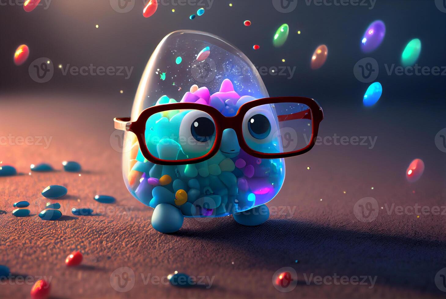 Cute Jelly Bean Illustration,3d Rendering. Generative AI. photo