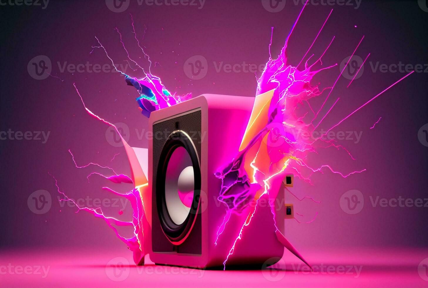 The picture of the loud speaker explodes, beautiful colors, magnificent work. Generative Ai. photo