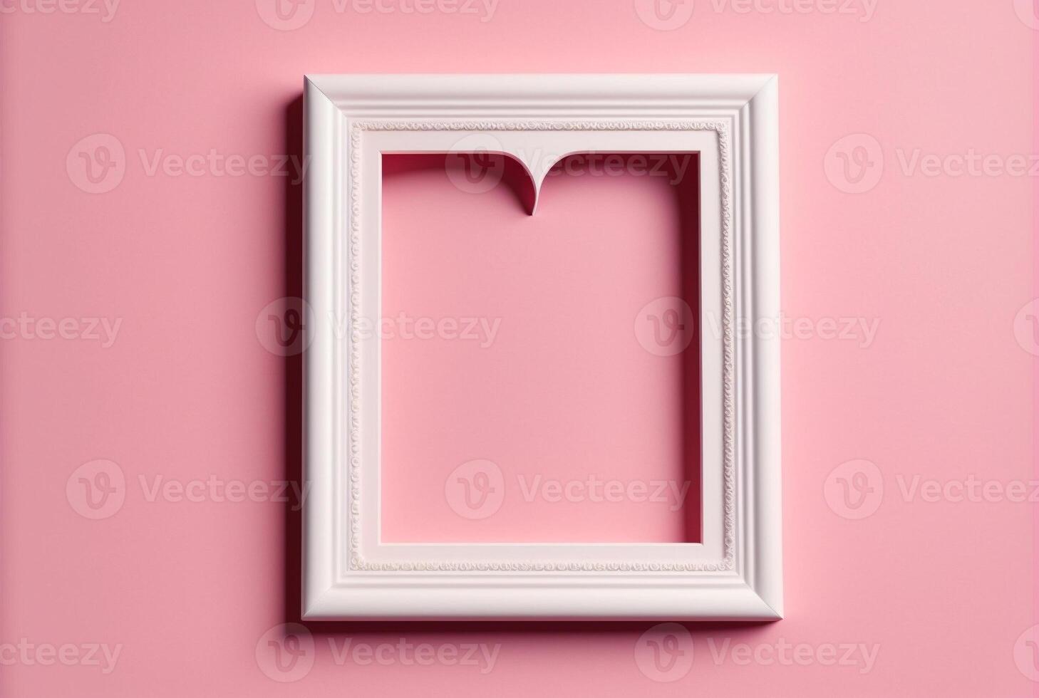 pink picture frame for insert text or image inside on pastel pink color. Generative Ai. photo