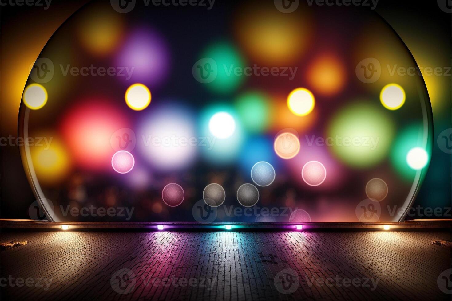Bokeh background image foreground of an old wooden table, out of focus, ready for editing for product display. . photo