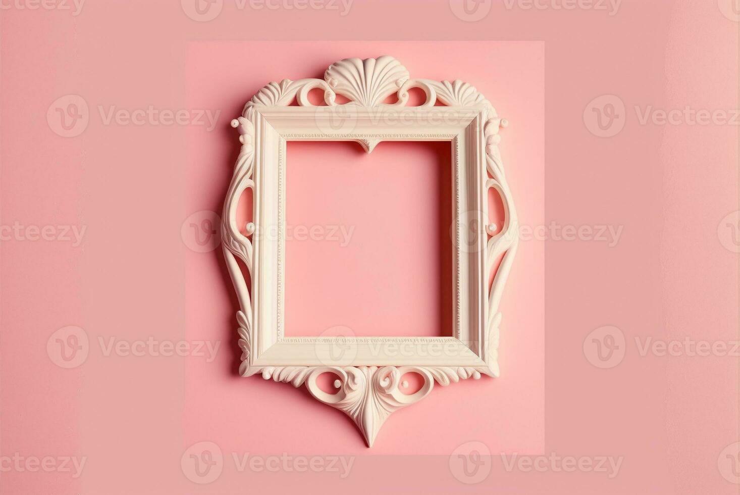 pink picture frame for insert text or image inside on pastel pink color. Generative Ai. photo