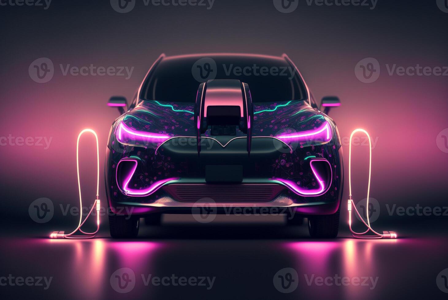 Concept of EV charger station application graphic of electric car charging. . photo